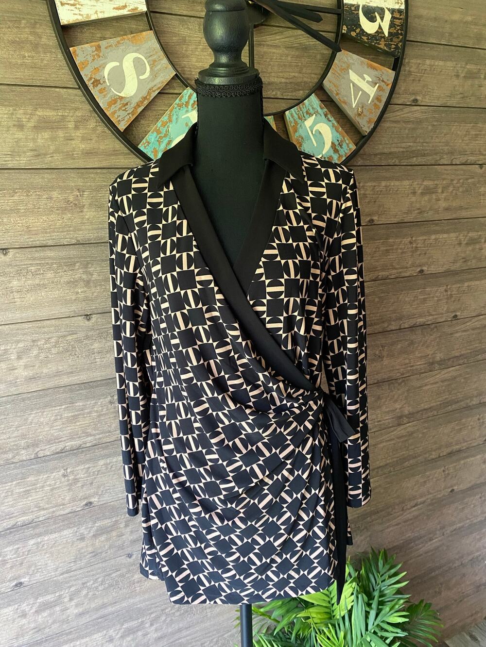 Anne Klein Geometric Print Professional Wrap Top
